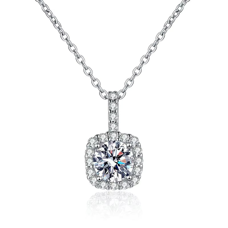1CT 6.5mm Moissanite Pendant Necklace for Women 925 Sterling Silver D Color Moissanite 45cm Free Necklace Chain dating gift