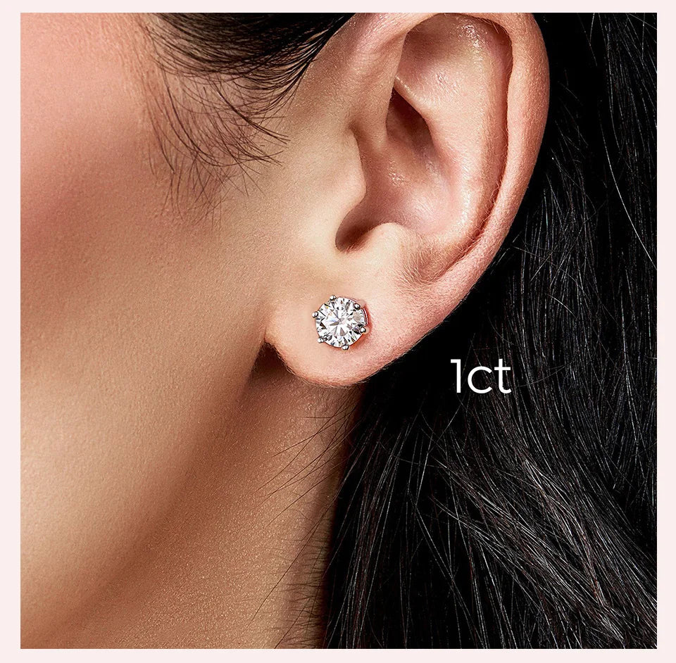 Certified Moissanite Stud Diamond Original 925 Sterling Silver 1 carat each