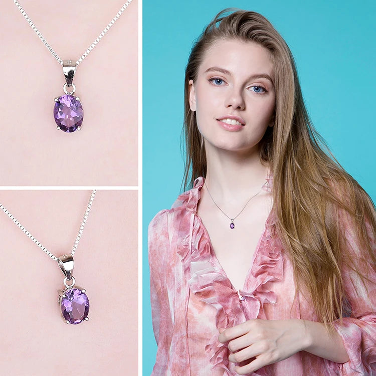Amethyst 925 sterling silver pendant necklace with certified. Italian jewelry made to European standards, anti-tarnish,