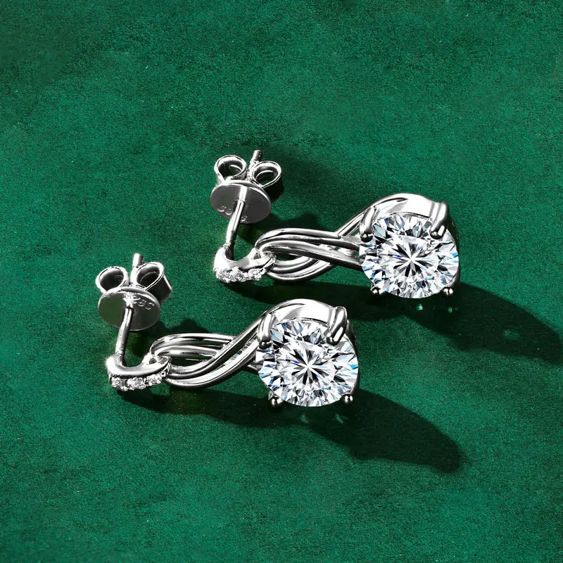 Moissanite Infinity Stud Drop Earrings 2CT Round D VVS1 Fine Jewelry for Women Wedding Gifts