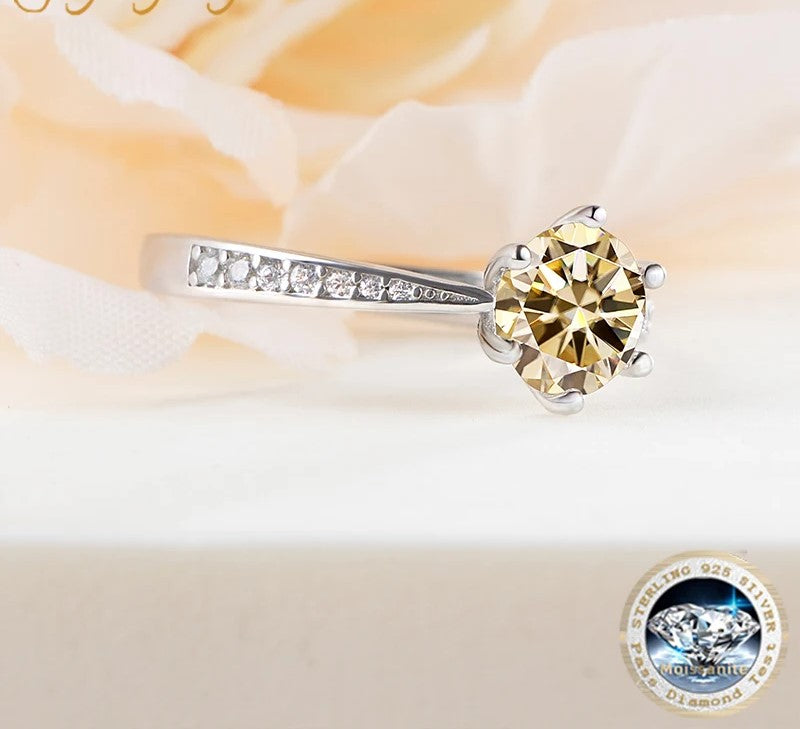 certified Moissanite 925 Sterling Silver Jewelry Set including ring, earrings, necklace, and pendant.