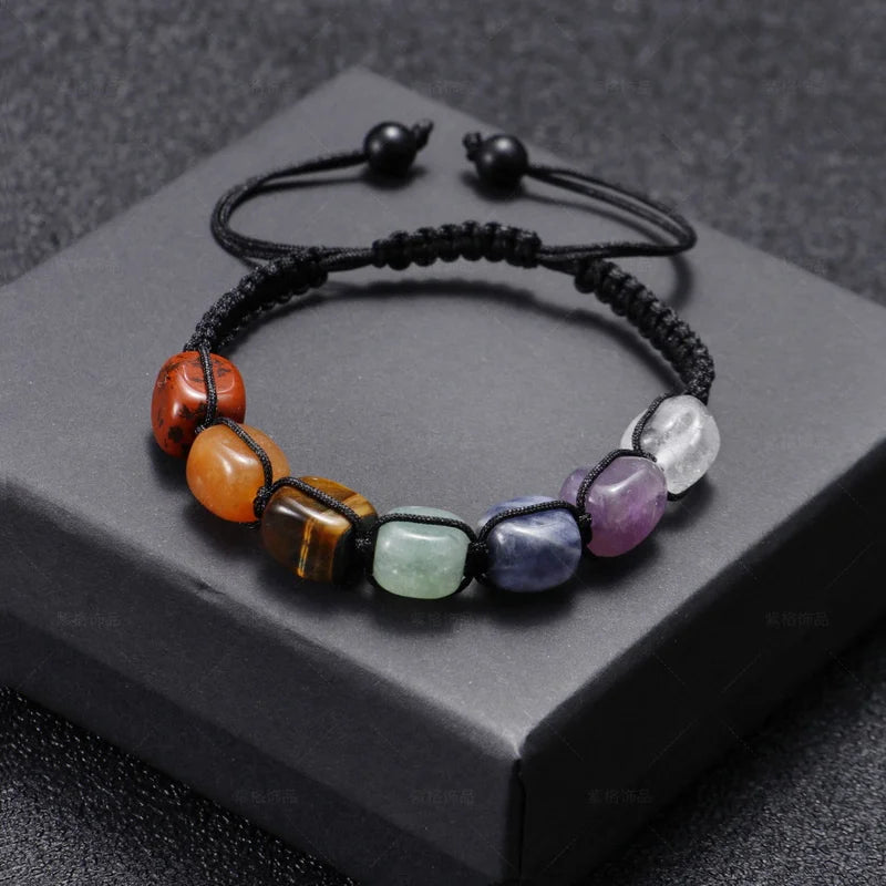 7 Chakra Bracelets Jewelry Handmade Balancing Spiritual Adjustable Rope Reiki Healing Natural Mineral Beads Crystals Bracelet