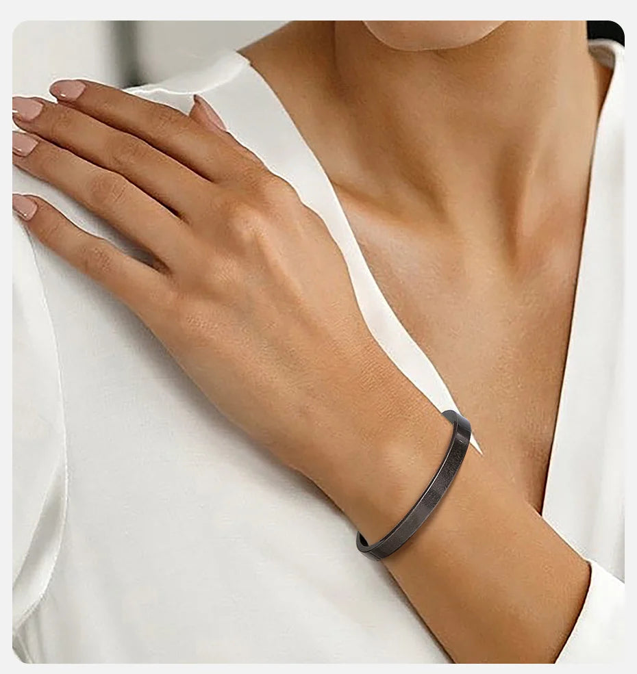 Oxdized Open Stainless Steel Bangle for Men Women, Basic Metal Cuff Bracelets, Retro Jewelry Christmas Birthday Gift