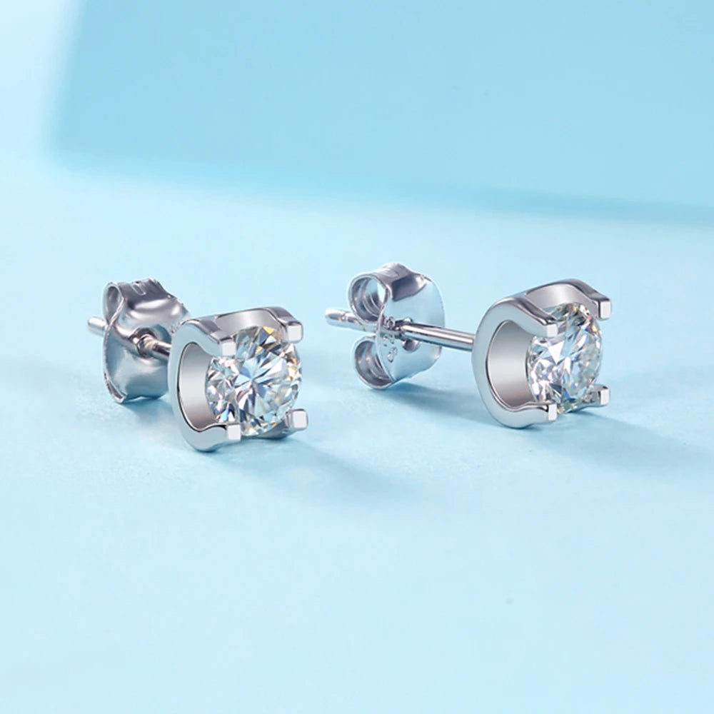 Moissanite Diamonds Stud Earrings for Women Men GifT Main stone size:5MM*2PCS(0.5ct*2pcs)