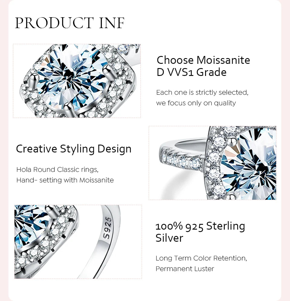 Moissanite Diamond Wedding H square Rings for Women Original 925 Sterling Silver Luxury Fine Jewelry