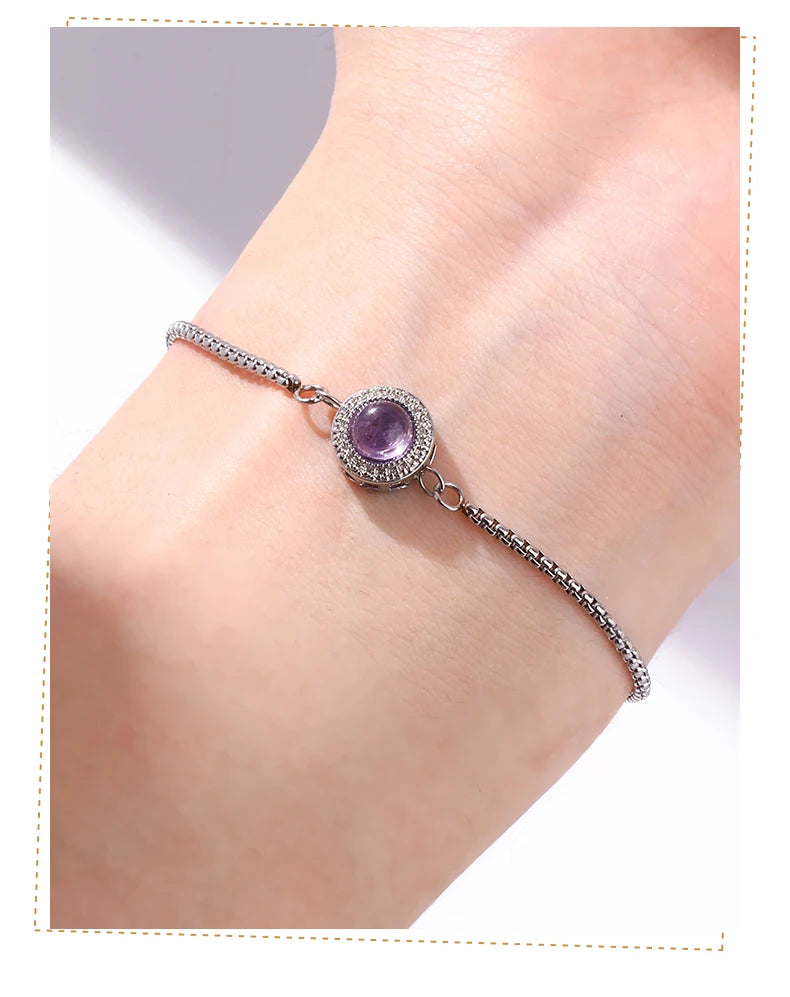 Natural Amethyst Inlaid Box Chain adjustable  Bracelets for Women Fashion Reiki Healing Stone Adjustable