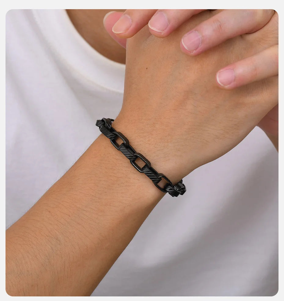 Punk Rock Chuky Chain Bracelets for Men Teens Boys, Stainless Steel Rectangle Links Chain Wristband New Jewelry
