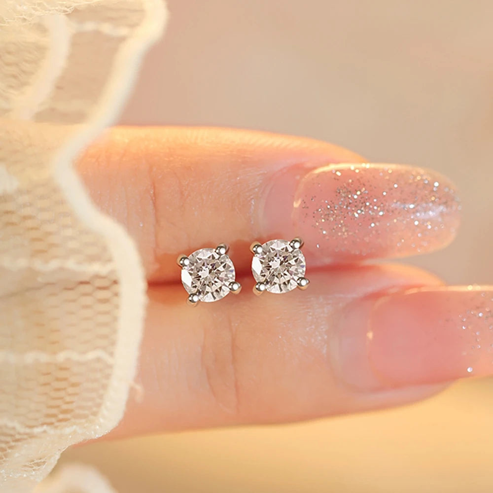 925 Sterling Silver 0.5CTx2PCS GRA Moissanite Diamond Stud Earrings for Women Men Main stone size:5MM*2PCS(0.5ct*2pcs)