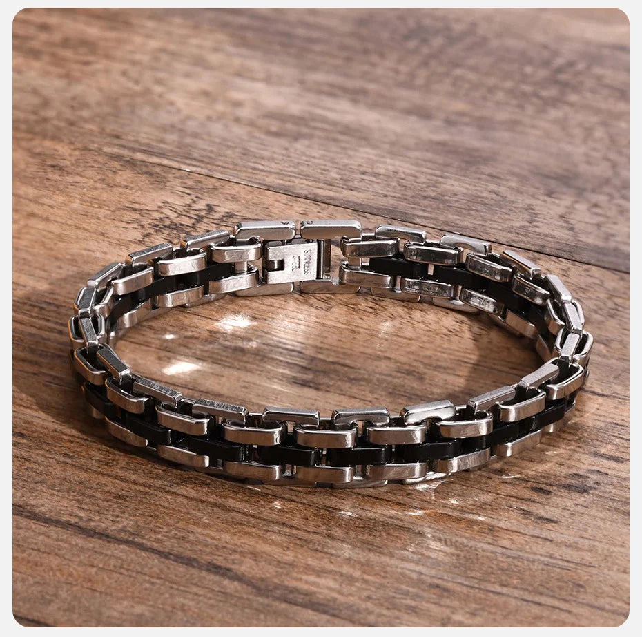 Stylish Strap Chain Bracelets for Men Boys Gift Jewelry, 10.7MM Wide Stainless Steel Links Wristband, Father's Day Gift Dad