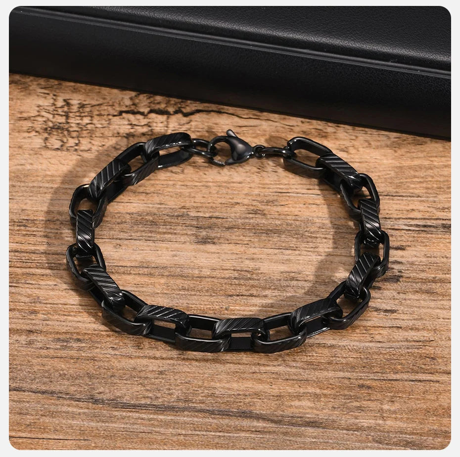 Punk Rock Chuky Chain Bracelets for Men Teens Boys, Stainless Steel Rectangle Links Chain Wristband New Jewelry