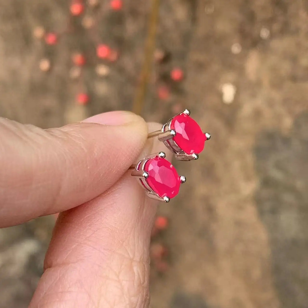 5*3MM Oval Natural Ruby Earrings 925 Silver Stud Earring For Women 925 Sterling Silver Cute Gift Prevent Allergy Fine Jewelry