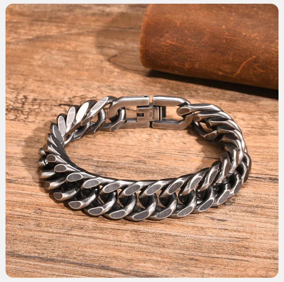 8mm Bold Heavy Stainless Steel Cuban Bracelets for Men Boys,Oxidized Metal Wristband,Punk Rock Chain Bracelet Jewelry