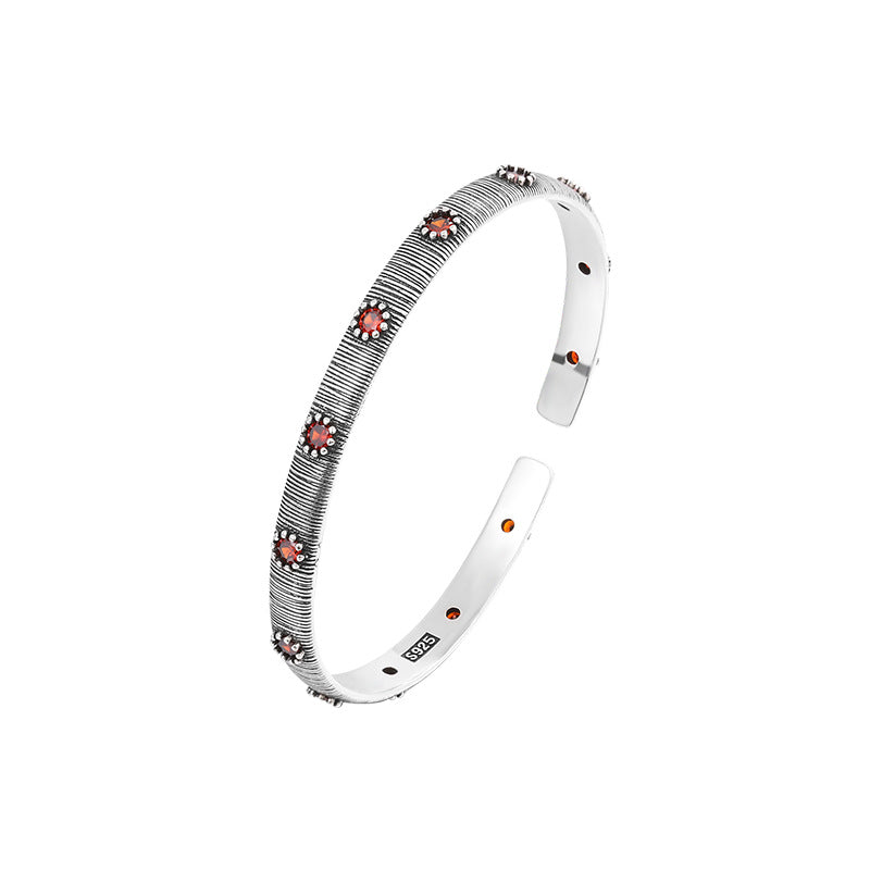 Vintage Court Red Zircon Cuff Bracelet  Ethnic Fashion New Jewelry Party  Gift