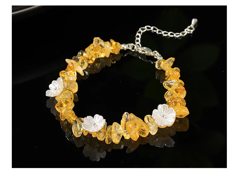Irregular Natural Yellow Crystal Chips Shell Flower Chain Bracelet Bohe Reiki Healing Cyrstal Stone Bracelet