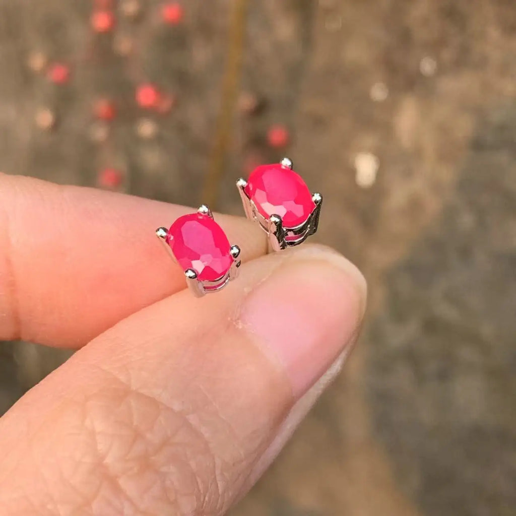 5*3MM Oval Natural Ruby Earrings 925 Silver Stud Earring For Women 925 Sterling Silver Cute Gift Prevent Allergy Fine Jewelry