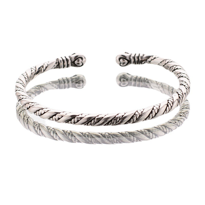 Twist Pattern Bracelet Bangles For Women Men Vintage Cool Korean Thai Silver Jewelry Gift