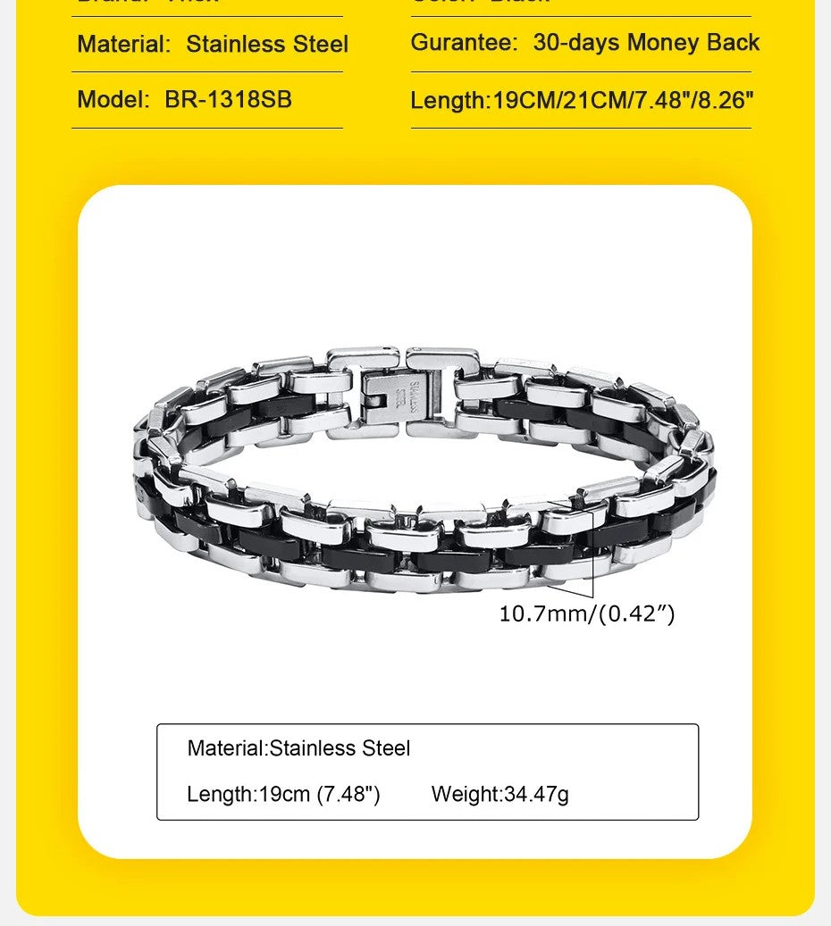 Stylish Strap Chain Bracelets for Men Boys Gift Jewelry, 10.7MM Wide Stainless Steel Links Wristband, Father's Day Gift Dad