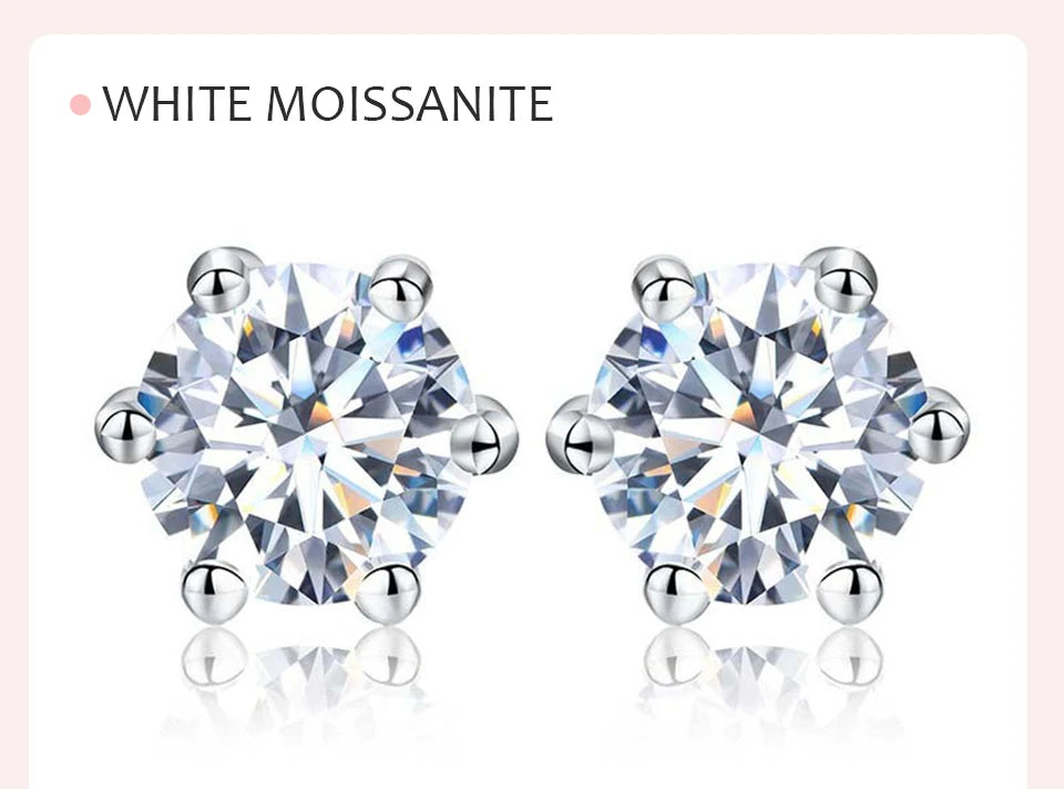 Certified Moissanite Stud Diamond Original 925 Sterling Silver 1 carat each