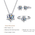 certified Moissanite 925 Sterling Silver Jewelry Set including ring, earrings, necklace, and pendant.