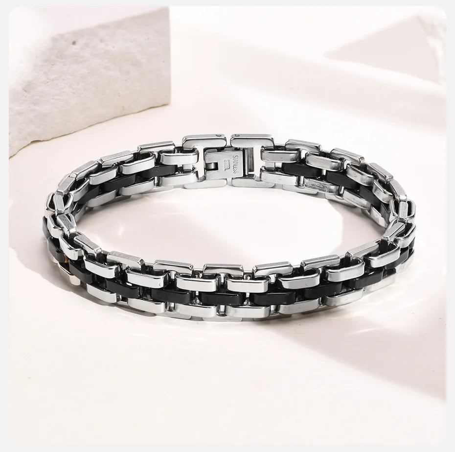 Stylish Strap Chain Bracelets for Men Boys Gift Jewelry, 10.7MM Wide Stainless Steel Links Wristband, Father's Day Gift Dad