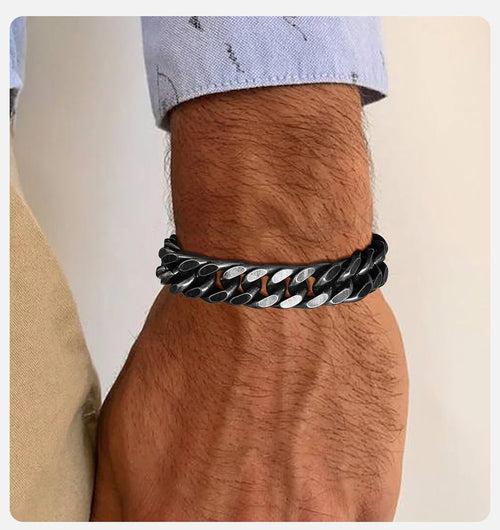 8mm Bold Heavy Stainless Steel Cuban Bracelets for Men Boys,Oxidized Metal Wristband,Punk Rock Chain Bracelet Jewelry