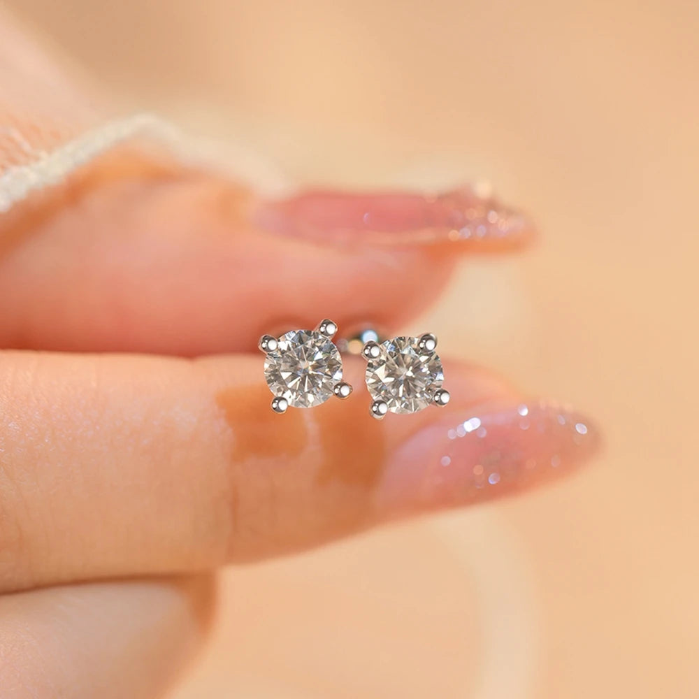 925 Sterling Silver 0.5CTx2PCS GRA Moissanite Diamond Stud Earrings for Women Men Main stone size:5MM*2PCS(0.5ct*2pcs)