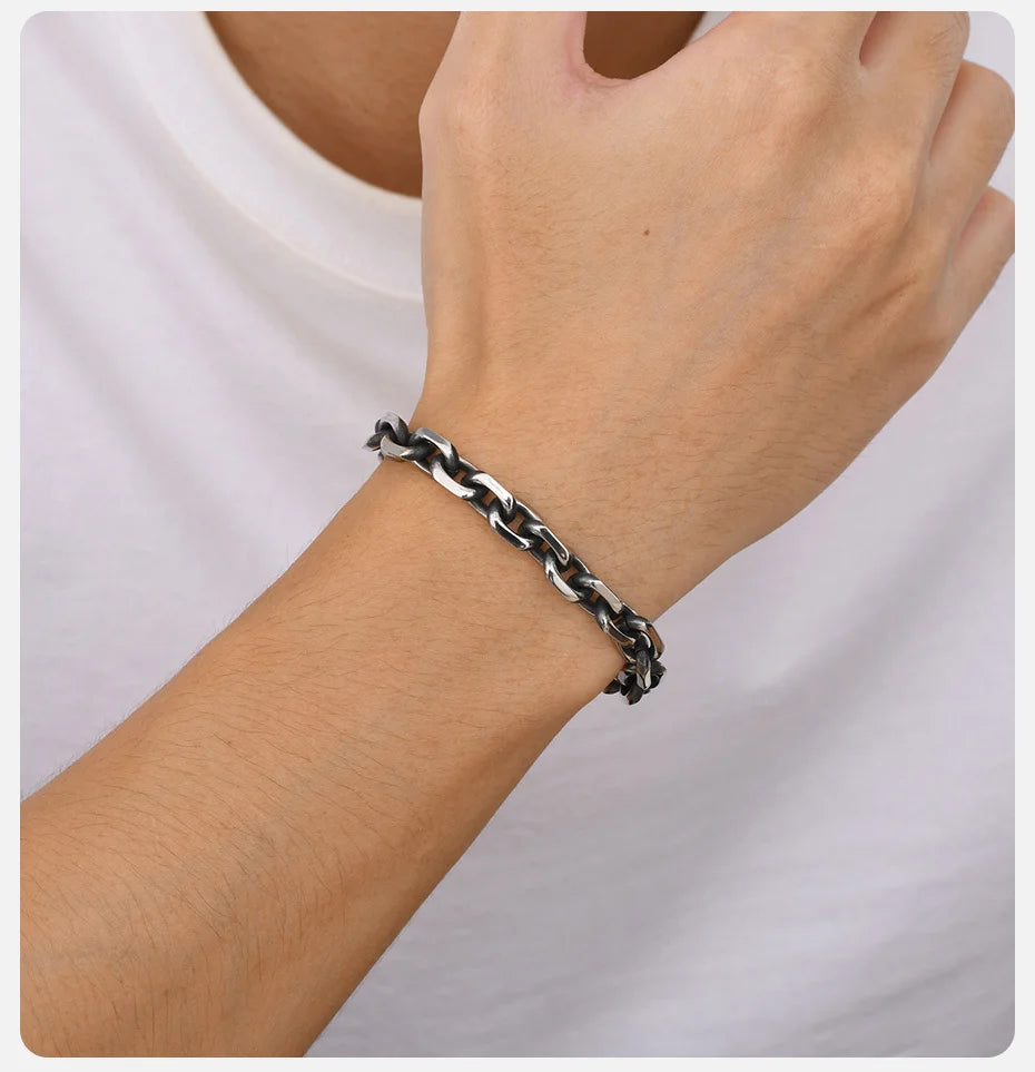 8mm Rolo Cable Chain Link Bracelet for Men Women,Antique Vintage Stainless Steel Links Chain Wristband,Simple Metal Jewelry