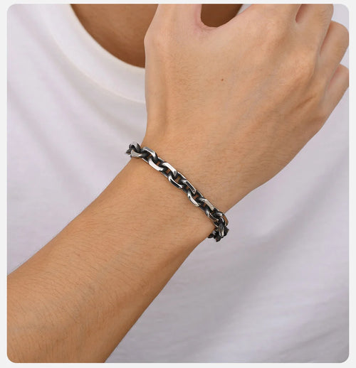 8mm Rolo Cable Chain Link Bracelet for Men Women,Antique Vintage Stainless Steel Links Chain Wristband,Simple Metal Jewelry