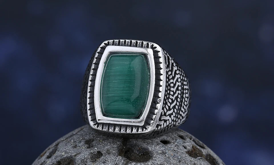 Rings For Men  Cat,s Eye Green Gemstone Ring
