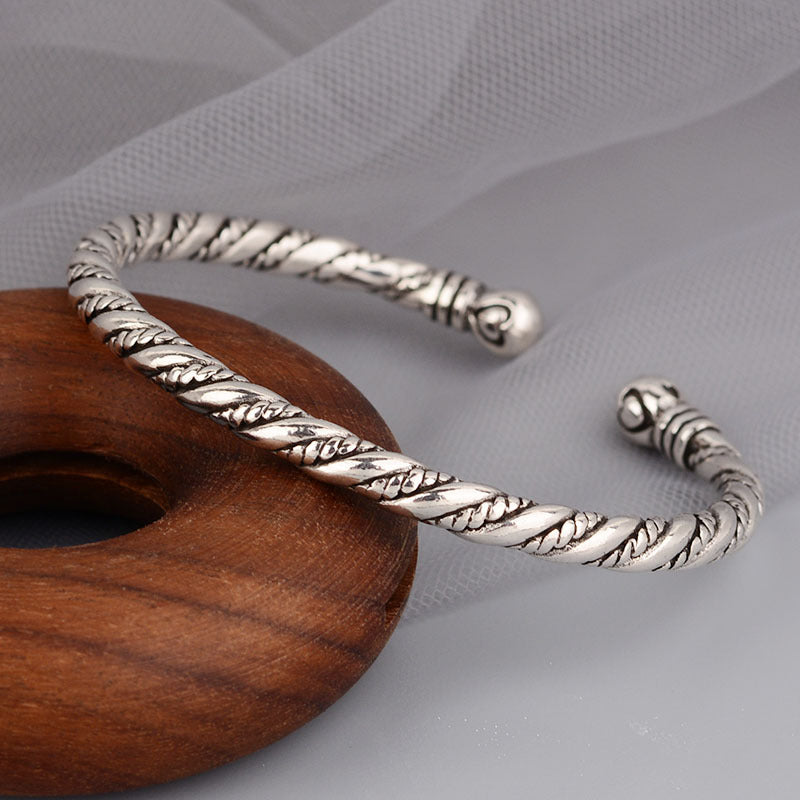 Twist Pattern Bracelet Bangles For Women Men Vintage Cool Korean Thai Silver Jewelry Gift