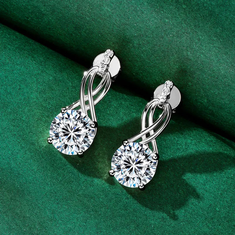 Moissanite Infinity Stud Drop Earrings 2CT Round D VVS1 Fine Jewelry for Women Wedding Gifts