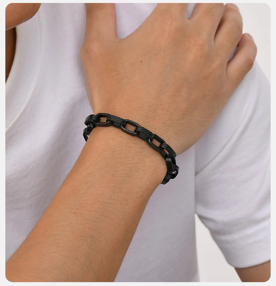 Punk Rock Chuky Chain Bracelets for Men Teens Boys, Stainless Steel Rectangle Links Chain Wristband New Jewelry