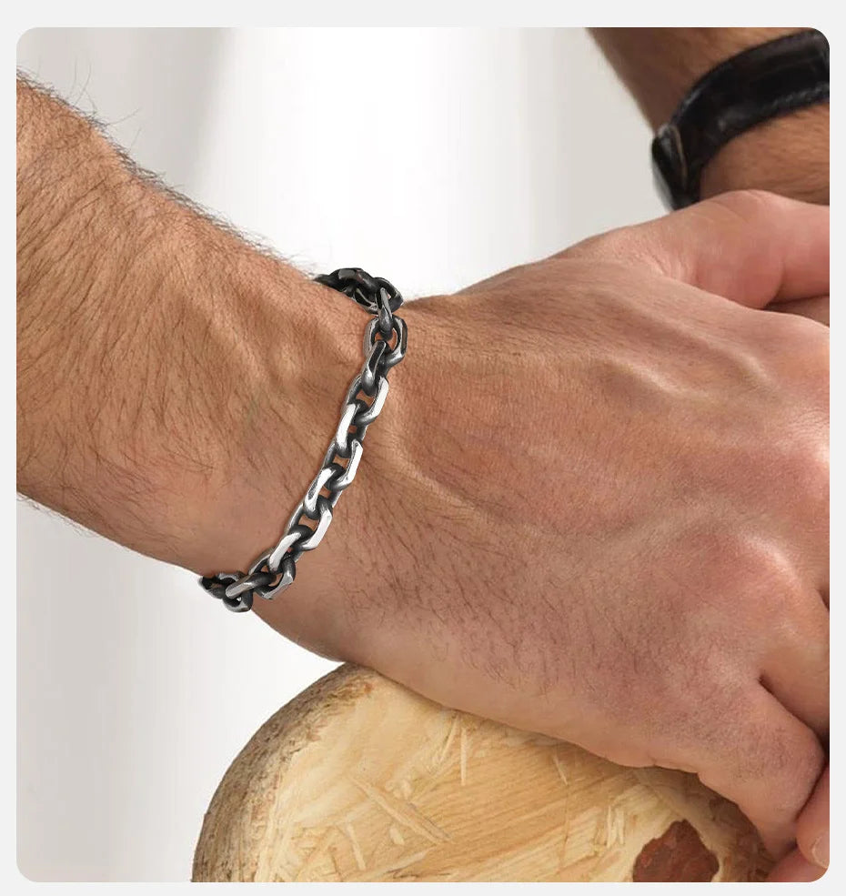 8mm Rolo Cable Chain Link Bracelet for Men Women,Antique Vintage Stainless Steel Links Chain Wristband,Simple Metal Jewelry