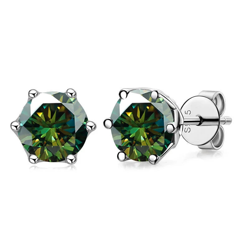 Real 1 CT Dark Green Color Moissanite Stud Earrings  Top Quality 925 Sterling Silver Sparkling Wedding Jewelry