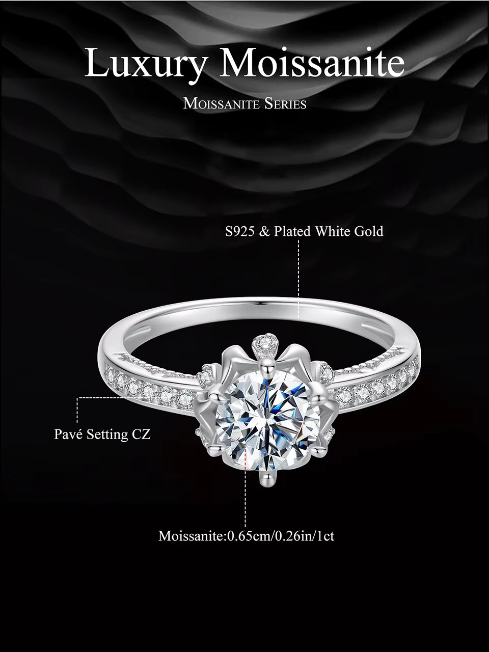 Moissanite Flower Ring 1ct Round Moissanite Diamond Solitaire Engagement 925 Sterling Silver Rings