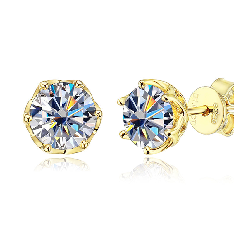 925 Sterling Silver Gold Plated D Color Moissanite Stud  Top Quality Sparkling Wedding Jewelry