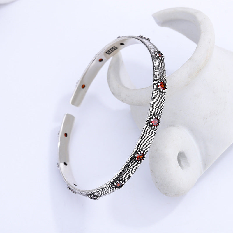 Vintage Court Red Zircon Cuff Bracelet  Ethnic Fashion New Jewelry Party  Gift