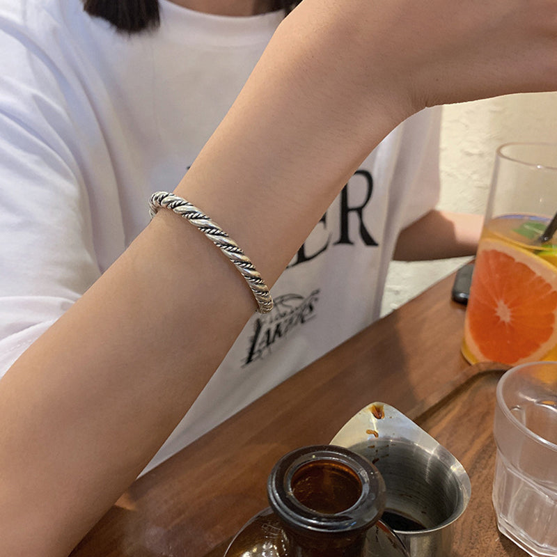 Twist Pattern Bracelet Bangles For Women Men Vintage Cool Korean Thai Silver Jewelry Gift
