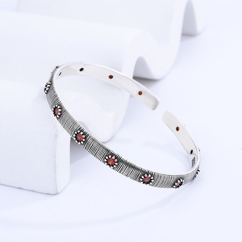 Vintage Court Red Zircon Cuff Bracelet  Ethnic Fashion New Jewelry Party  Gift