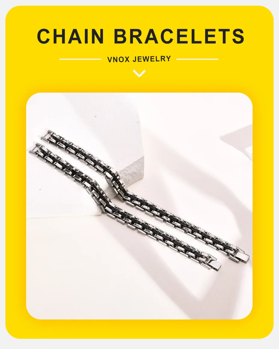 Stylish Strap Chain Bracelets for Men Boys Gift Jewelry, 10.7MM Wide Stainless Steel Links Wristband, Father's Day Gift Dad