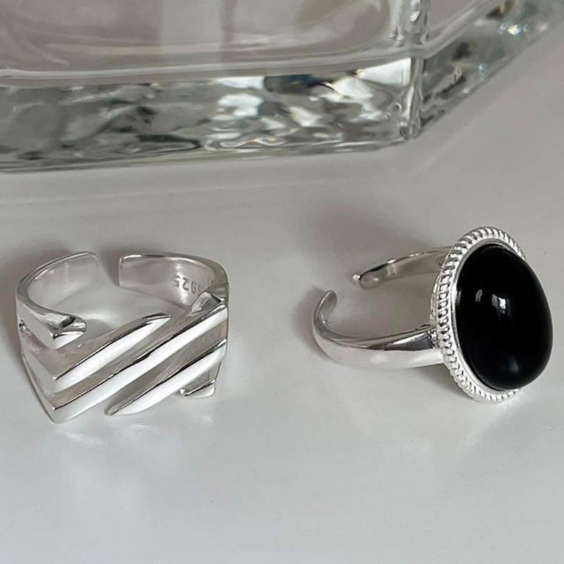 Black Zircons Party Rings for Women New Fashion Creative Design Geometric Handmade