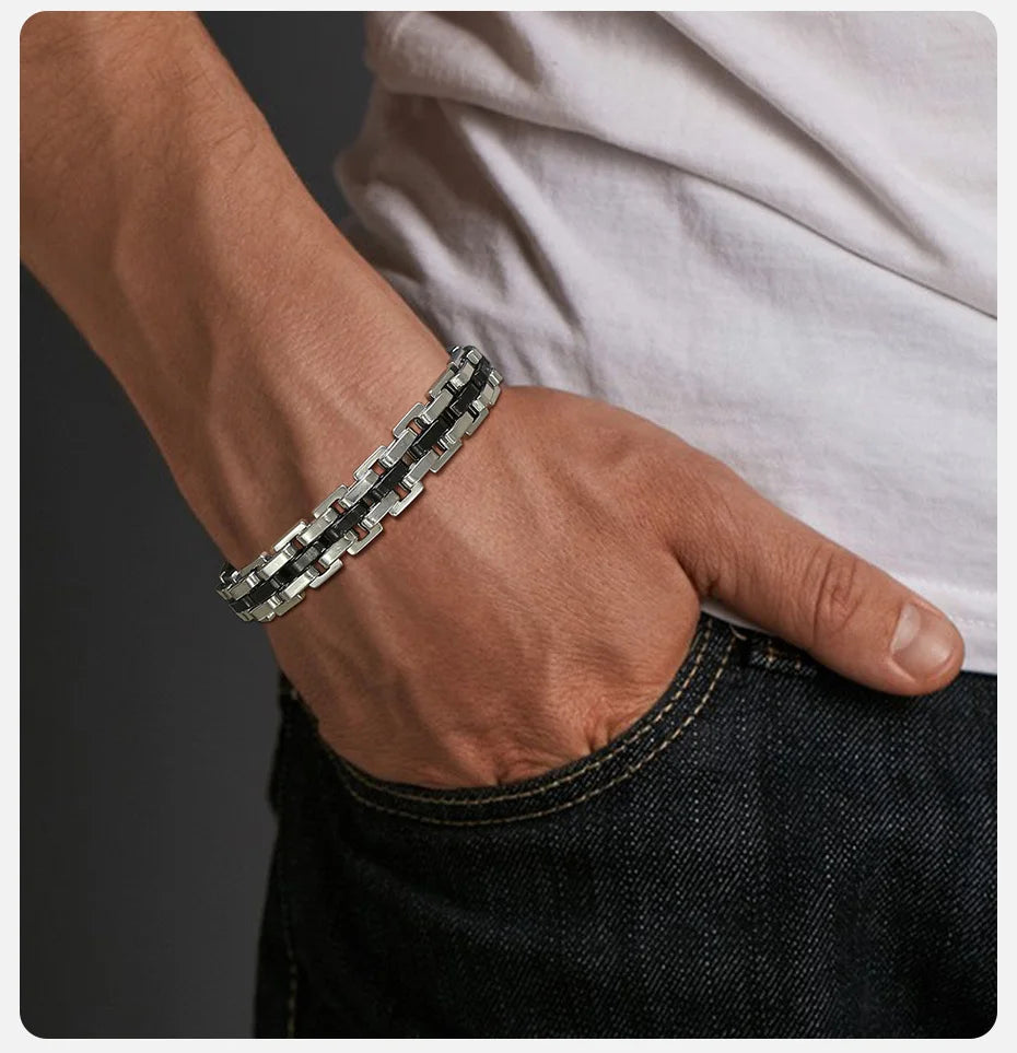 Stylish Strap Chain Bracelets for Men Boys Gift Jewelry, 10.7MM Wide Stainless Steel Links Wristband, Father's Day Gift Dad