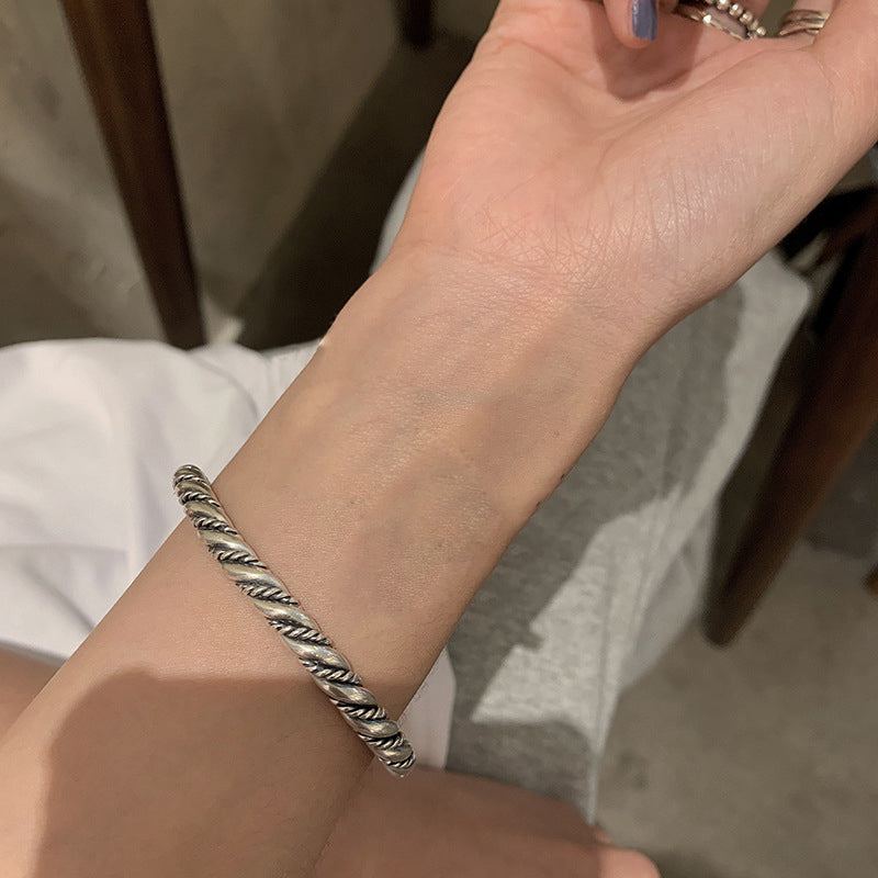 Twist Pattern Bracelet Bangles For Women Men Vintage Cool Korean Thai Silver Jewelry Gift