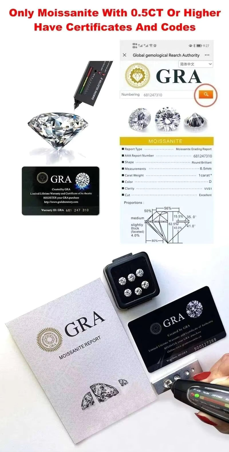 925 Sterling Silver Earrings 1 Carat *2 Moisanne Flowerpendant  D Color With Certificate Jewelry Engagement
