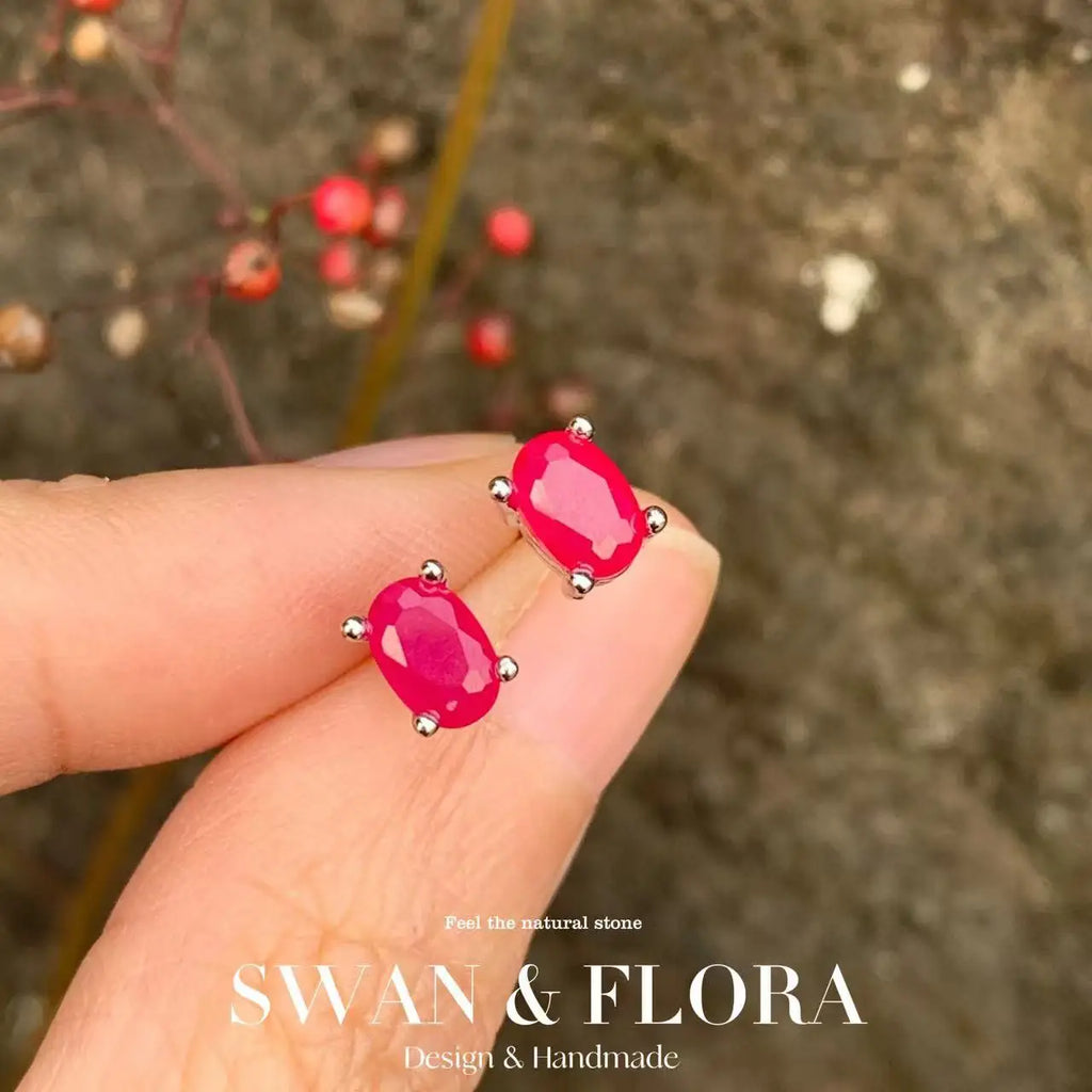 5*3MM Oval Natural Ruby Earrings 925 Silver Stud Earring For Women 925 Sterling Silver Cute Gift Prevent Allergy Fine Jewelry