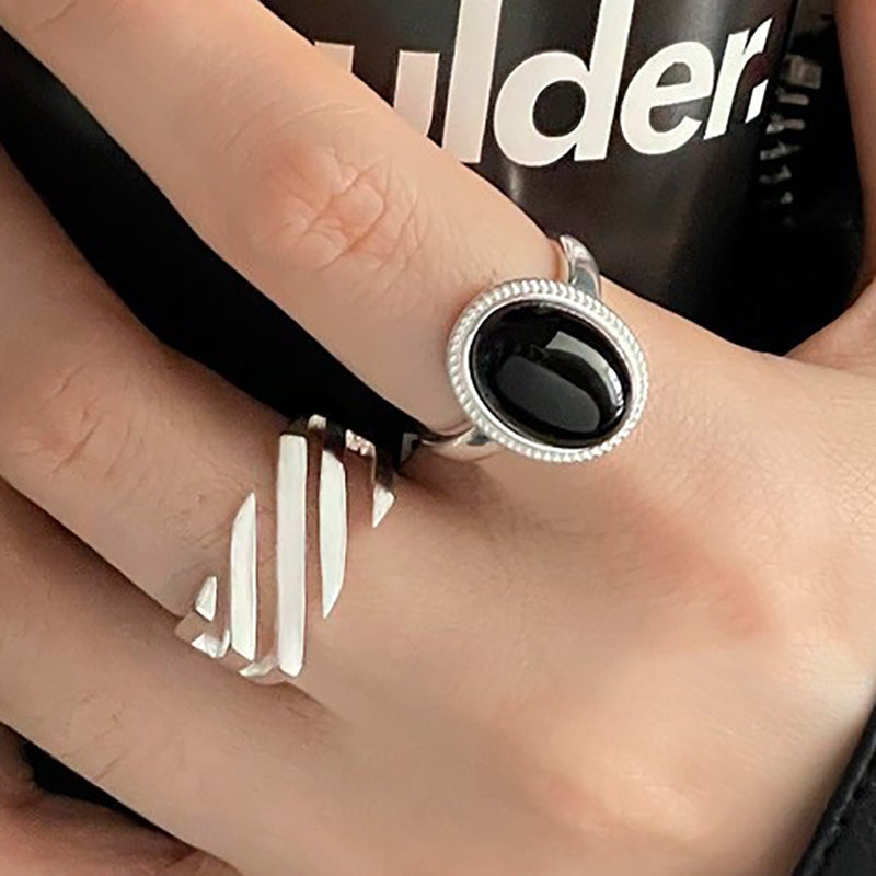 Black Zircons Party Rings for Women New Fashion Creative Design Geometric Handmade