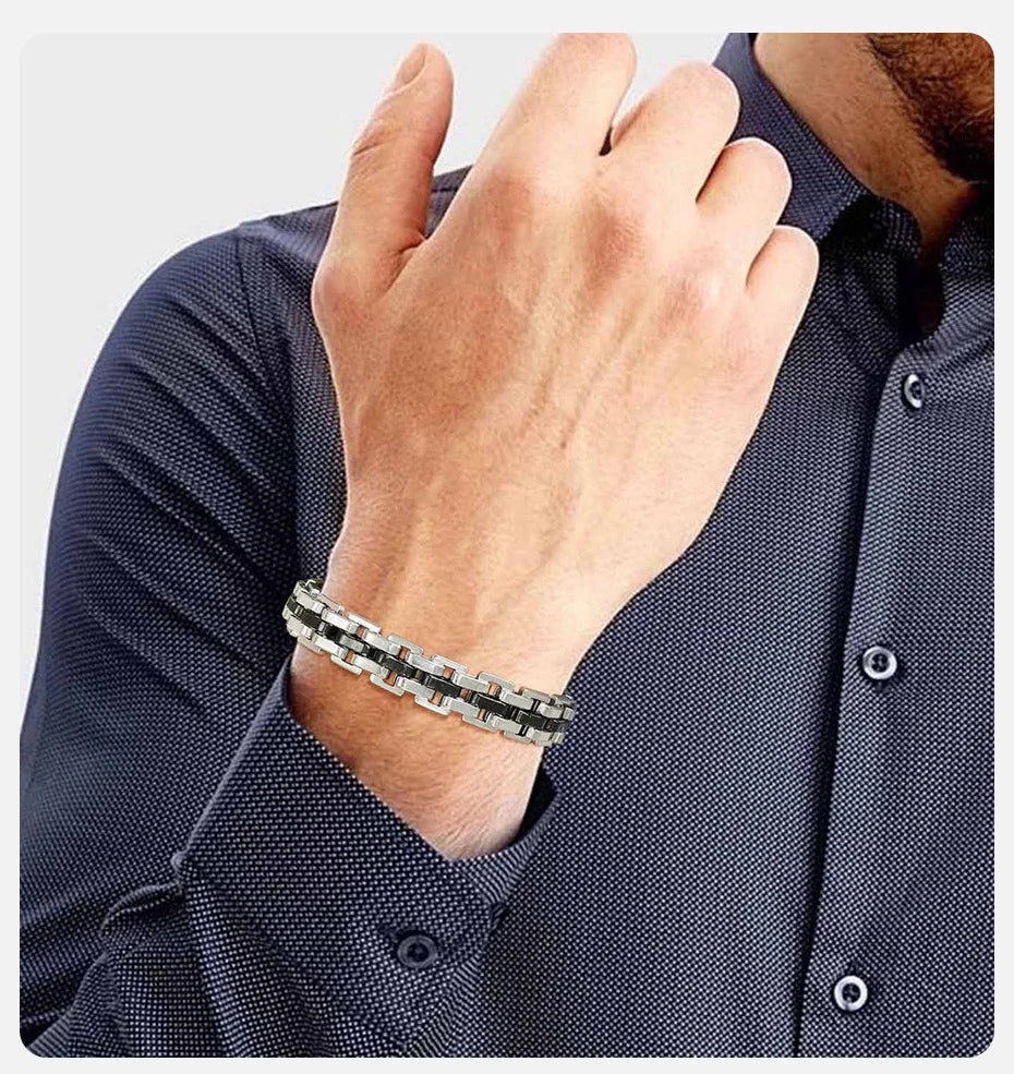Stylish Strap Chain Bracelets for Men Boys Gift Jewelry, 10.7MM Wide Stainless Steel Links Wristband, Father's Day Gift Dad