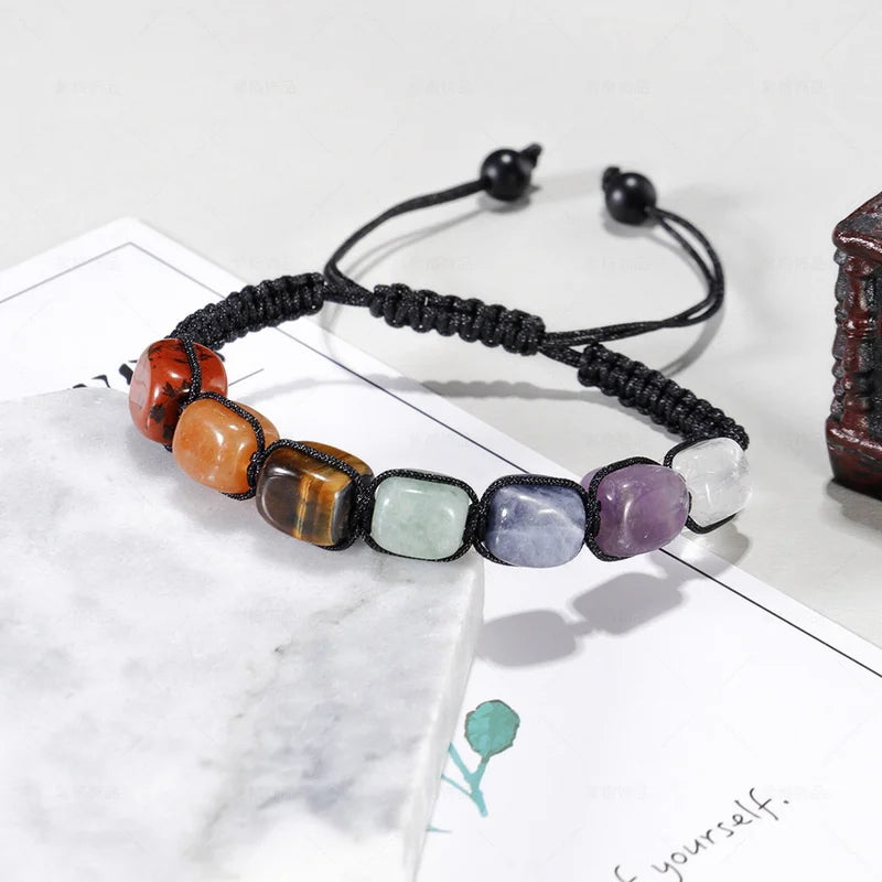7 Chakra Bracelets Jewelry Handmade Balancing Spiritual Adjustable Rope Reiki Healing Natural Mineral Beads Crystals Bracelet