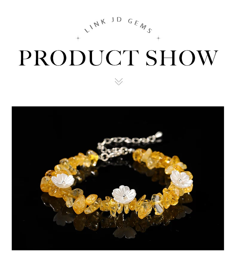 Irregular Natural Yellow Crystal Chips Shell Flower Chain Bracelet Bohe Reiki Healing Cyrstal Stone Bracelet