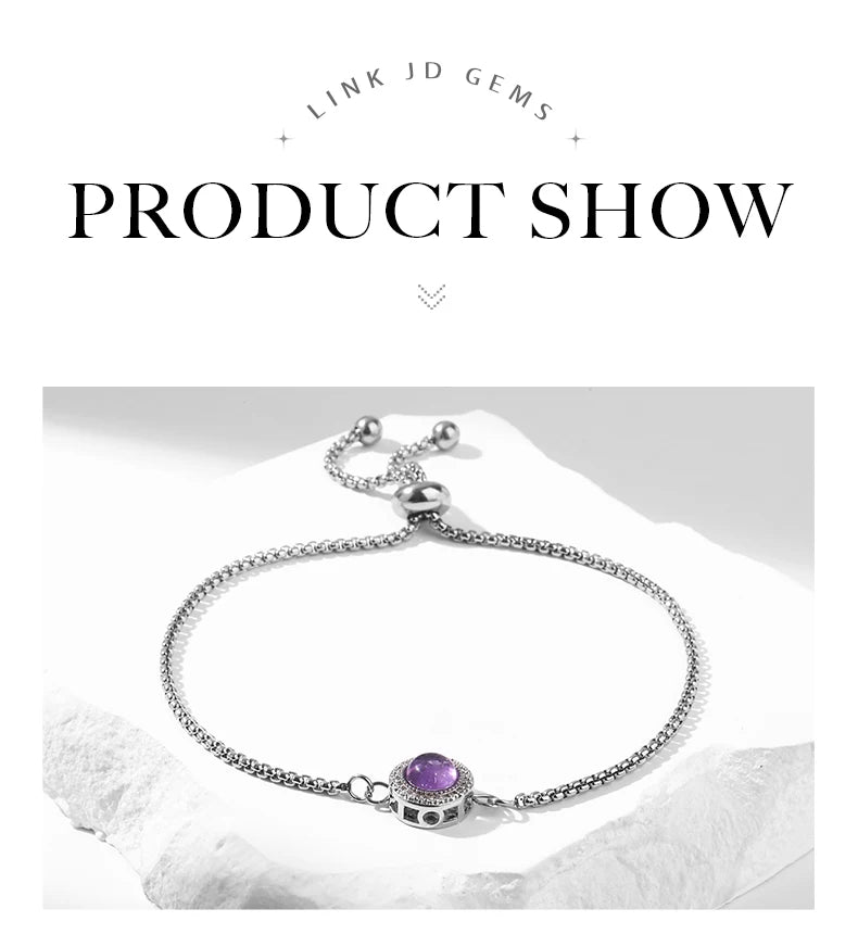Natural Amethyst Inlaid Box Chain adjustable  Bracelets for Women Fashion Reiki Healing Stone Adjustable